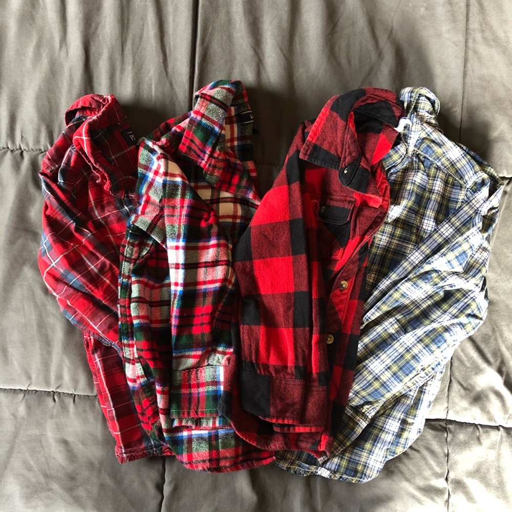 Four 5T boys plaid/flannel bundle